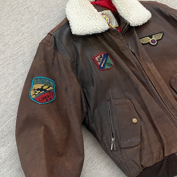 Boy’s Brown Leather Aviator Jacket with Patches - Picture 3 of 9